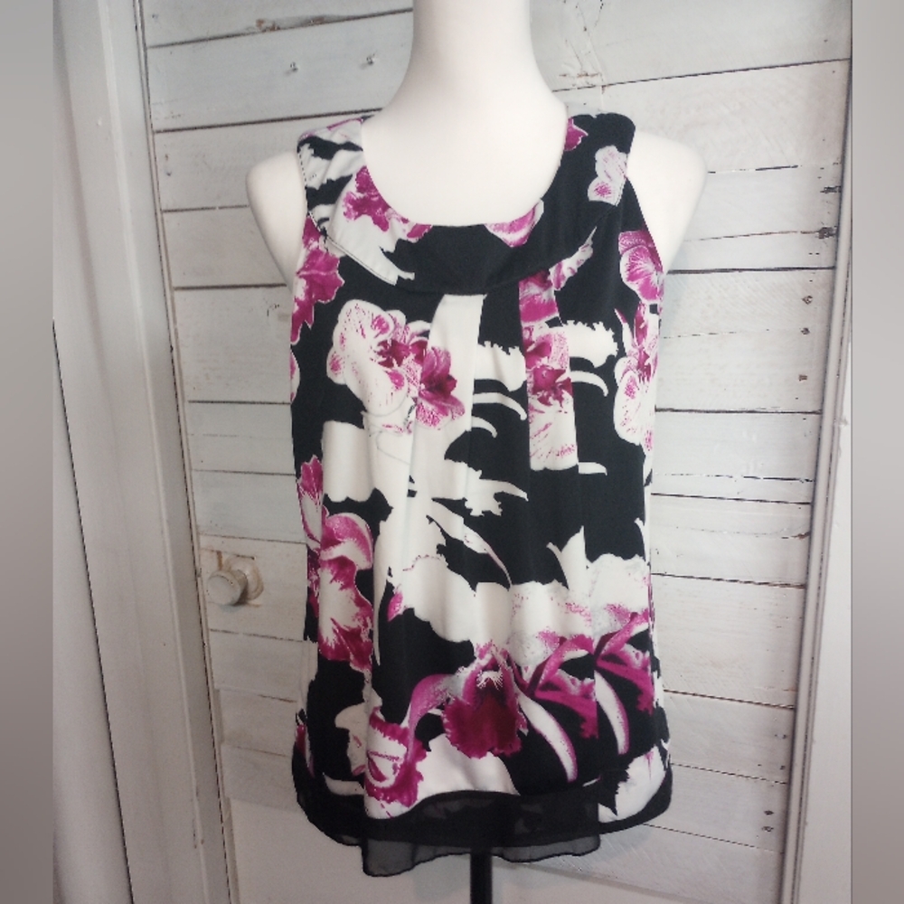 Joza Rae Size Small Purple Floral Sleeveless Tank Blouse Shirt Coastal Beachy